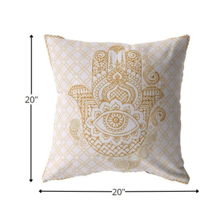 18” Gold White Hamsa Indoor Outdoor Zippered Throw Pillow