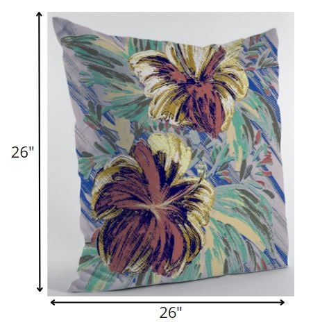 18” Terracotta Hibiscus Indoor Outdoor Zippered Throw Pillow