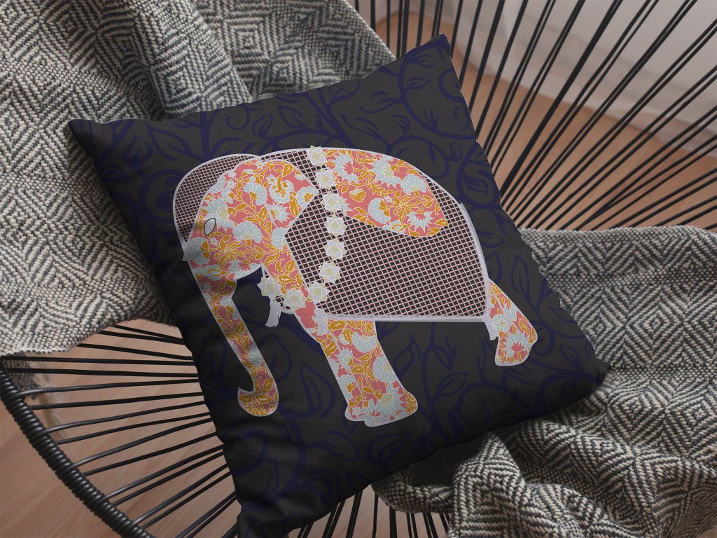 16” Orange Elephant Indoor Outdoor Zippered Throw Pillow