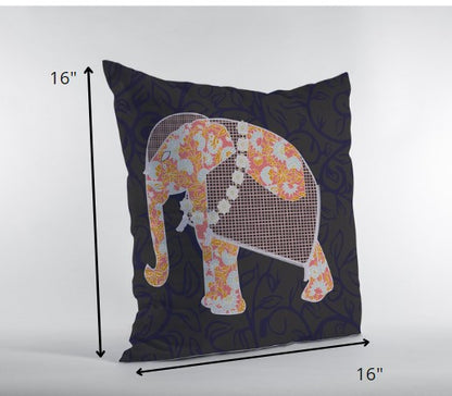 16” Orange Elephant Indoor Outdoor Zippered Throw Pillow