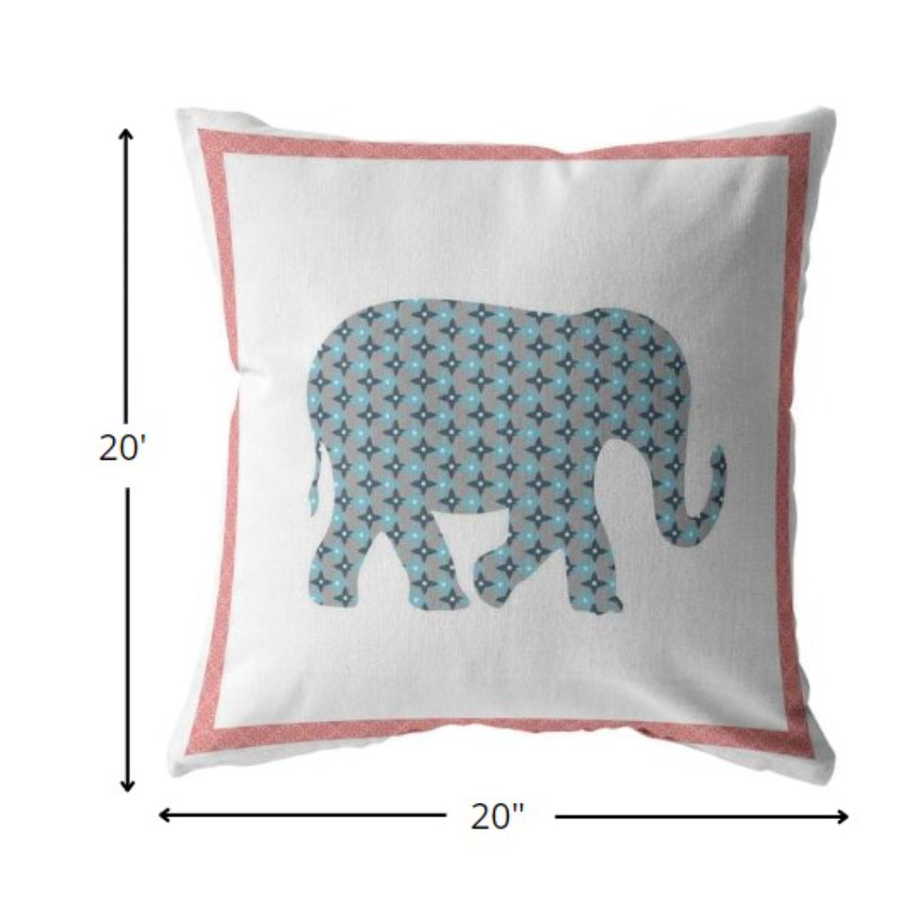 18” Blue Pink Elephant Indoor Outdoor Zippered Throw Pillow