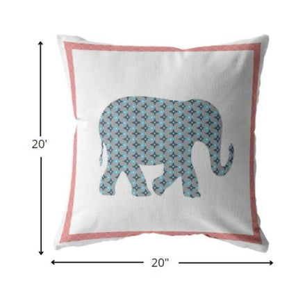 18” Blue Pink Elephant Indoor Outdoor Zippered Throw Pillow