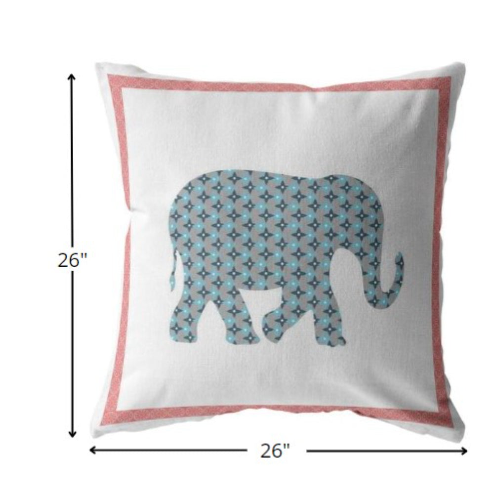 18” Blue Pink Elephant Indoor Outdoor Zippered Throw Pillow