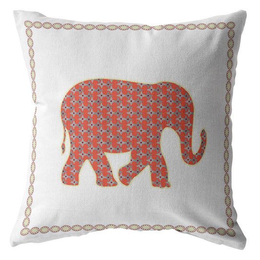 18” Orange White Elephant Indoor Outdoor Zippered Throw Pillow