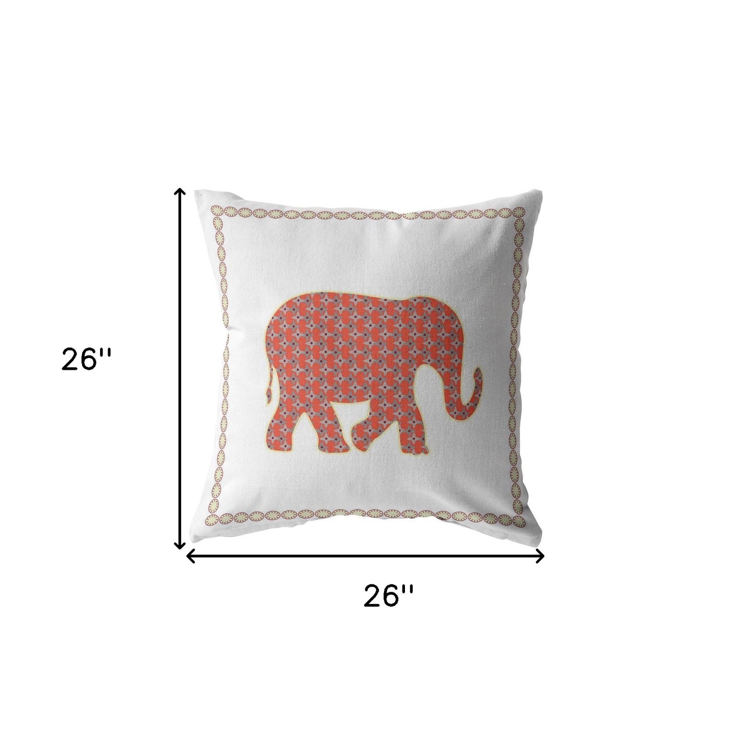 18” Orange White Elephant Indoor Outdoor Zippered Throw Pillow