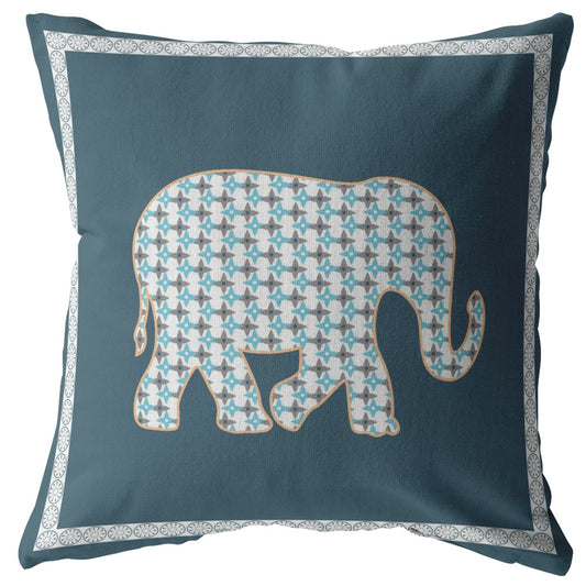 16” Spruce Blue Elephant Indoor Outdoor Zippered Throw Pillow