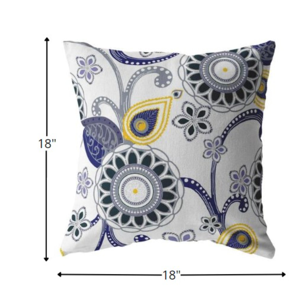 18” Navy White Floral Indoor Outdoor Zippered Throw Pillow