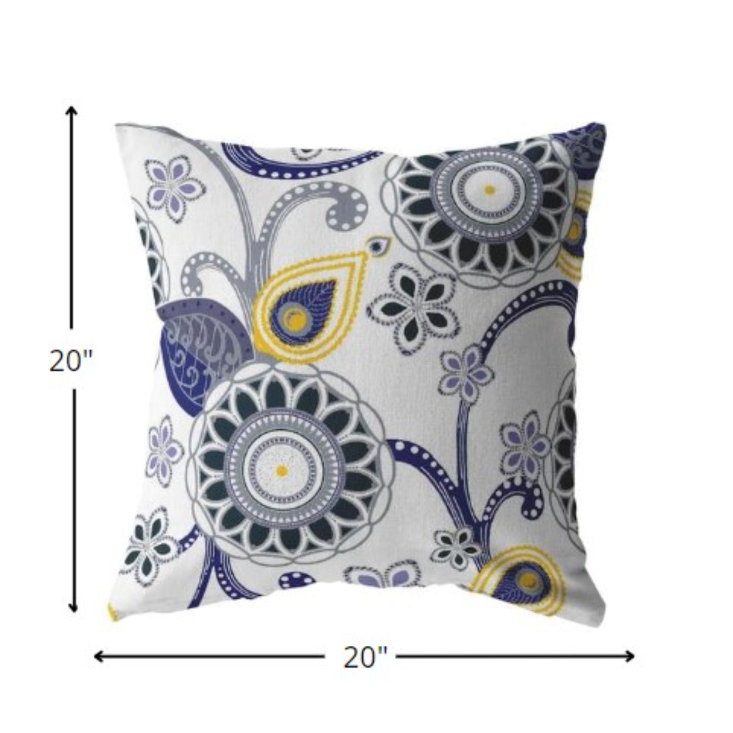 18” Navy White Floral Indoor Outdoor Zippered Throw Pillow