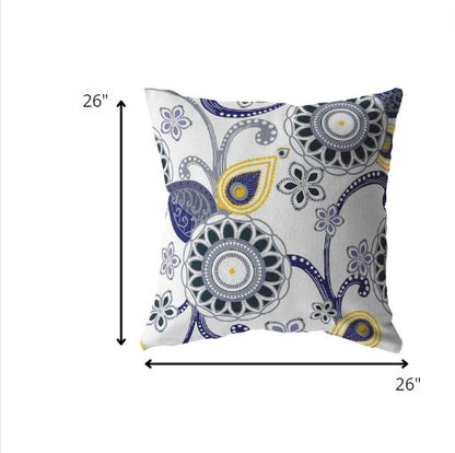 18” Navy White Floral Indoor Outdoor Zippered Throw Pillow