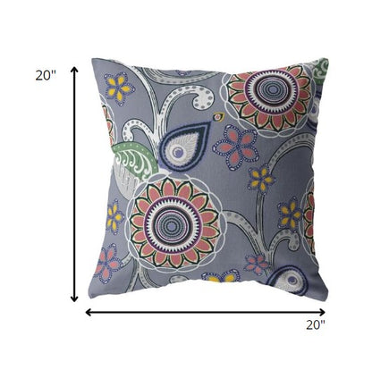 18” Gray Pink Floral Indoor Outdoor Zippered Throw Pillow