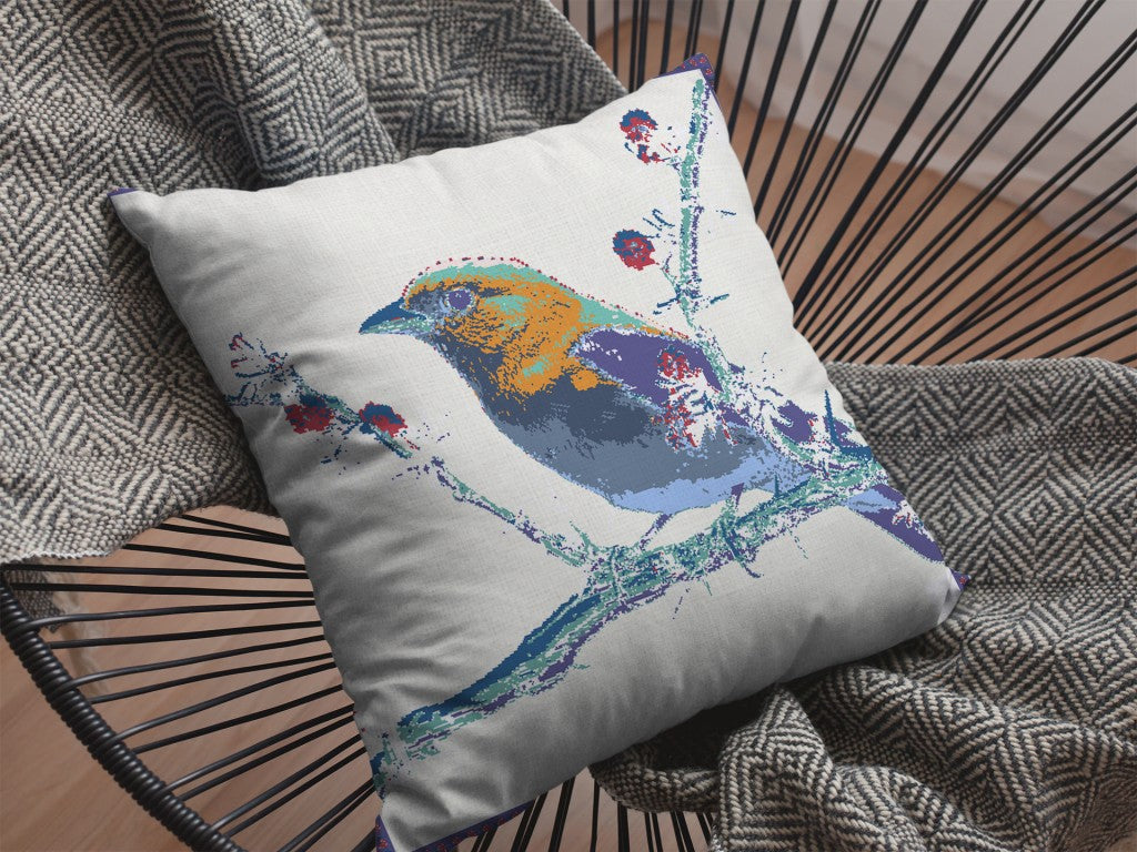 16” Blue White Robin Indoor Outdoor Zippered Throw Pillow