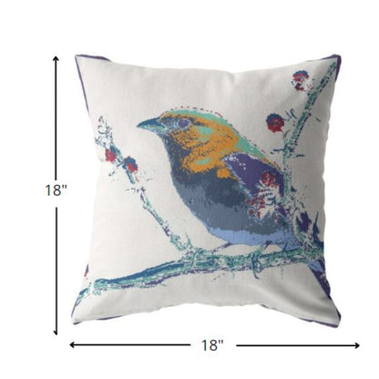 18” Blue White Robin Indoor Outdoor Zippered Throw Pillow