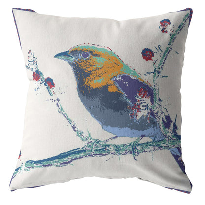 18” Blue White Robin Indoor Outdoor Zippered Throw Pillow