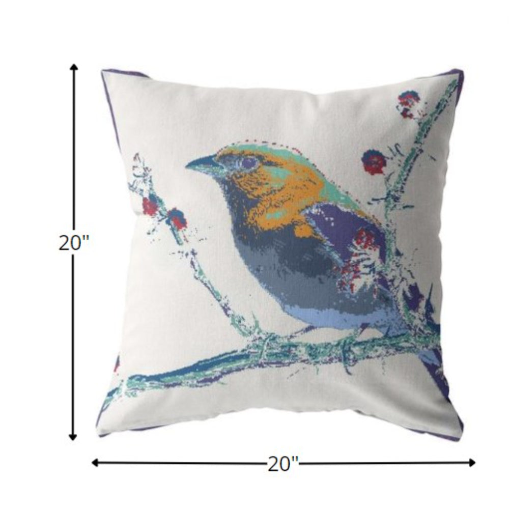 18” Blue White Robin Indoor Outdoor Zippered Throw Pillow