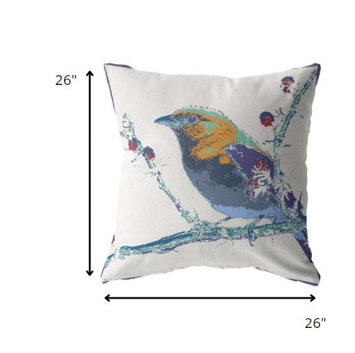 18” Blue White Robin Indoor Outdoor Zippered Throw Pillow