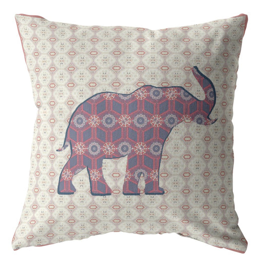 16" Magenta Elephant Indoor Outdoor Zip Throw Pillow