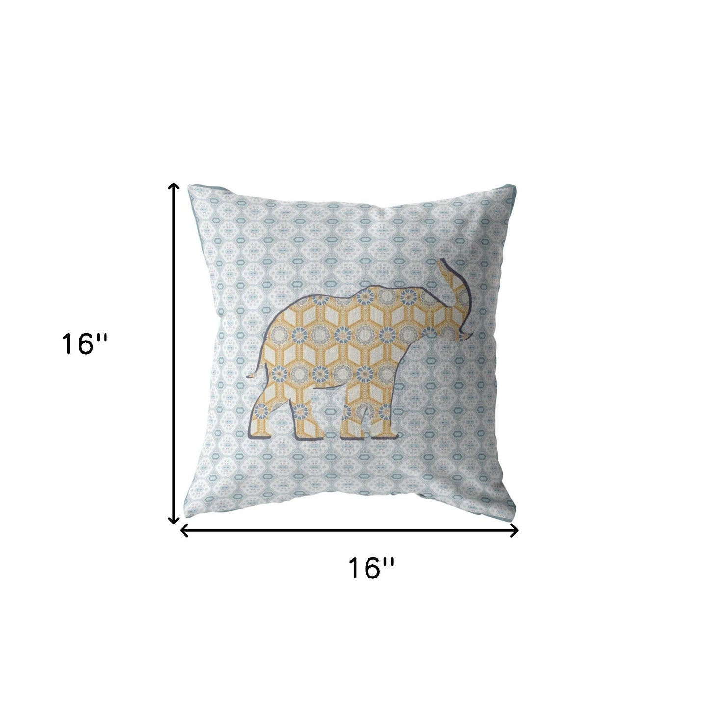 16" Blue Yellow Elephant Indoor Outdoor Zip Throw Pillow