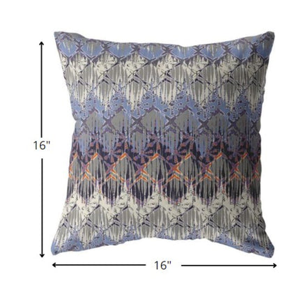 16” Blue Gray Hatch Indoor Outdoor Zippered Throw Pillow