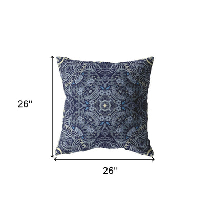 18” Indigo Boho Ornate Indoor Outdoor Zippered Throw Pillow