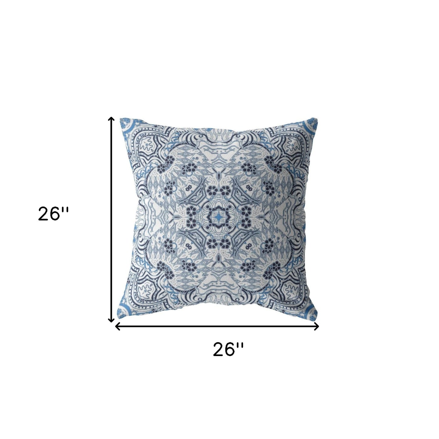 18” Light Blue Boho Ornate Indoor Outdoor Zippered Throw Pillow