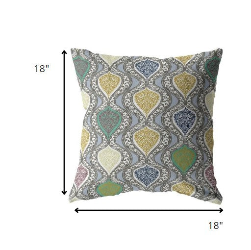 18” Gray Gold Ogee Indoor Outdoor Zippered Throw Pillow