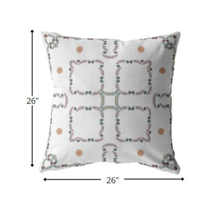 18” White Floral Indoor Outdoor Zippered Throw Pillow