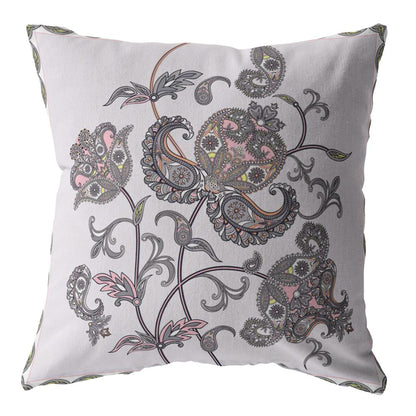 16” Gray White Wildflower Indoor Outdoor Zippered Throw Pillow