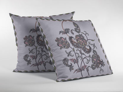 16” Gray White Wildflower Indoor Outdoor Zippered Throw Pillow