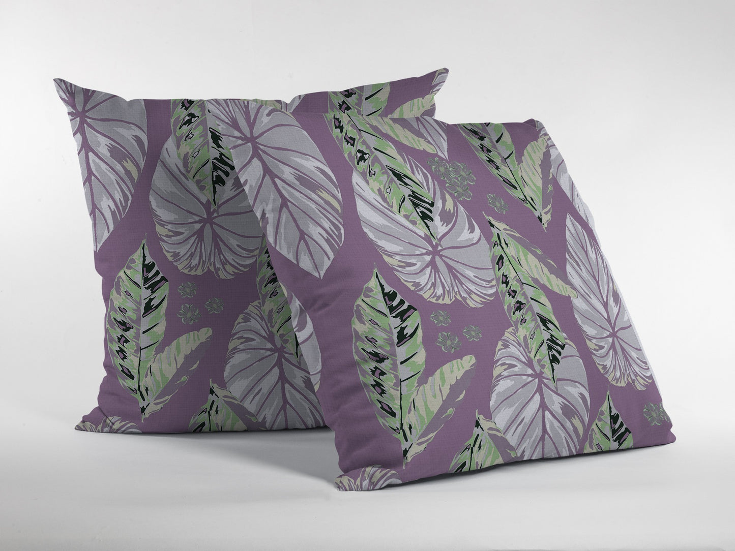 18” White Purple Tropical Leaf Indoor Outdoor Zippered Throw Pillow