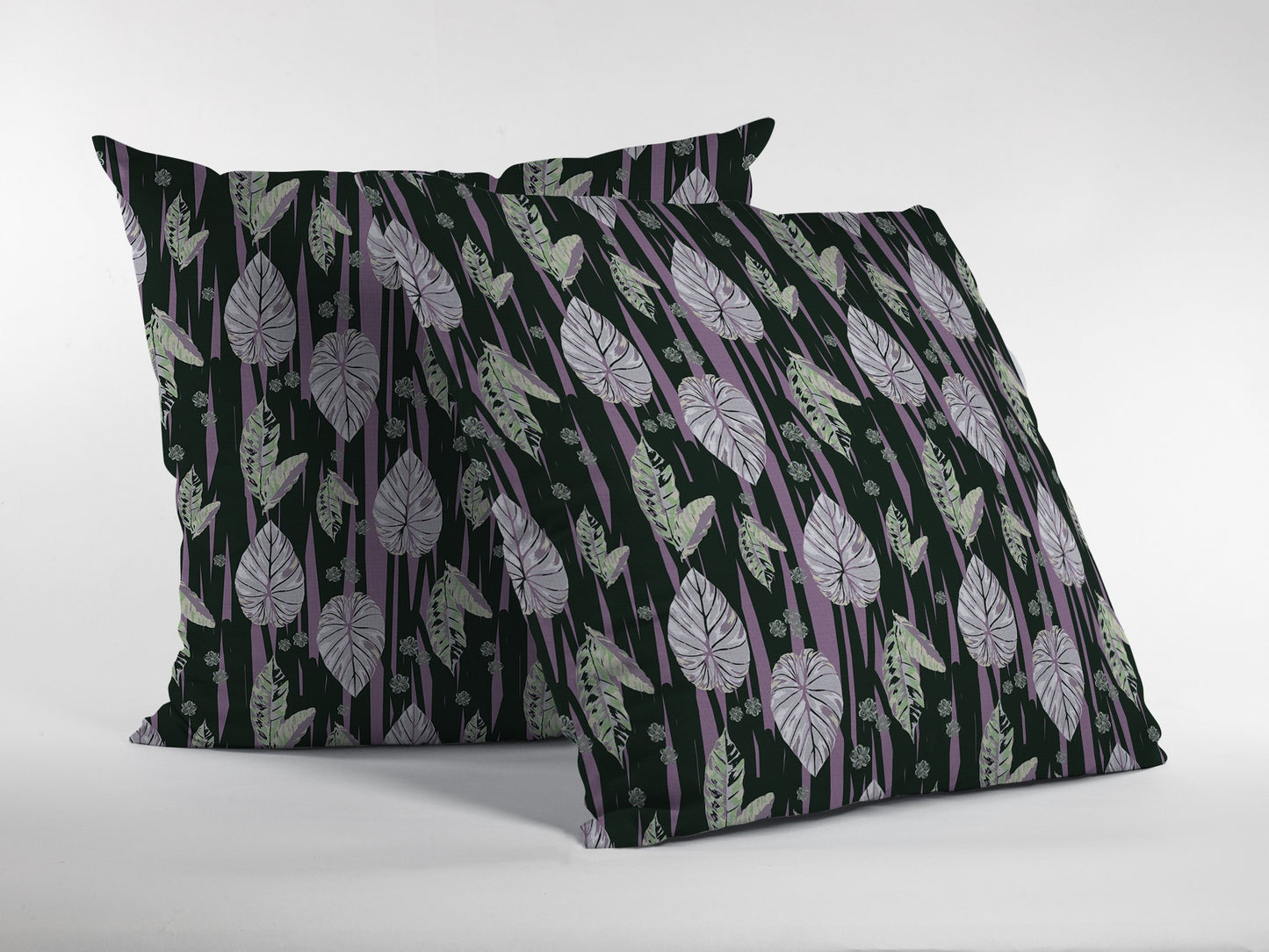 16” Black Purple Fall Leaves Indoor Outdoor Zippered Throw Pillow