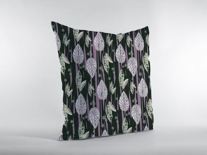 16” Black Purple Fall Leaves Indoor Outdoor Zippered Throw Pillow