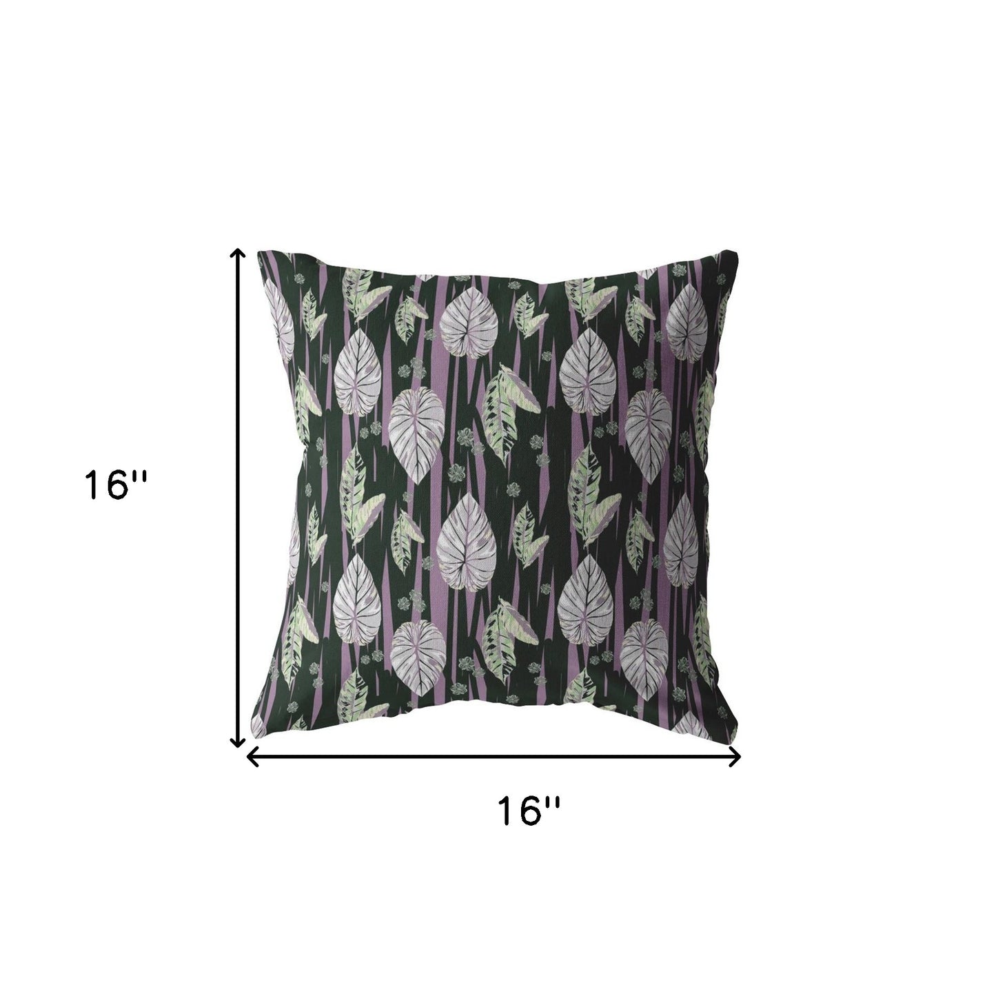 16” Black Purple Fall Leaves Indoor Outdoor Zippered Throw Pillow