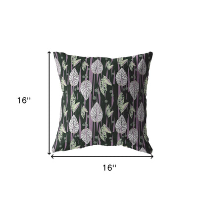 16” Black Purple Fall Leaves Indoor Outdoor Zippered Throw Pillow