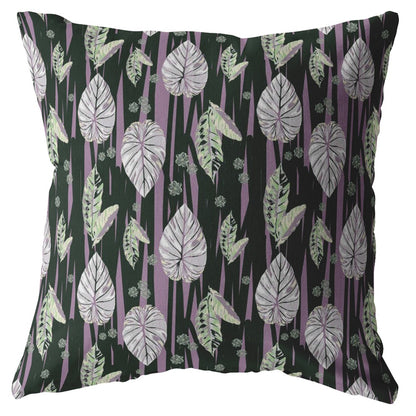 18” Black Purple Fall Leaves Indoor Outdoor Zippered Throw Pillow