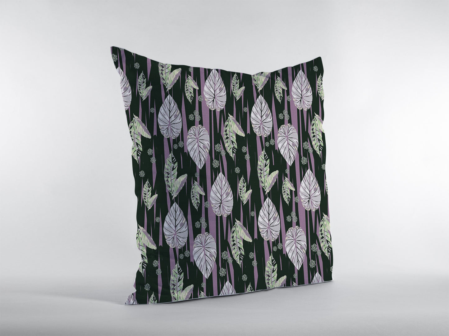 18” Black Purple Fall Leaves Indoor Outdoor Zippered Throw Pillow