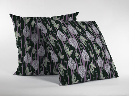 18” Black Purple Fall Leaves Indoor Outdoor Zippered Throw Pillow