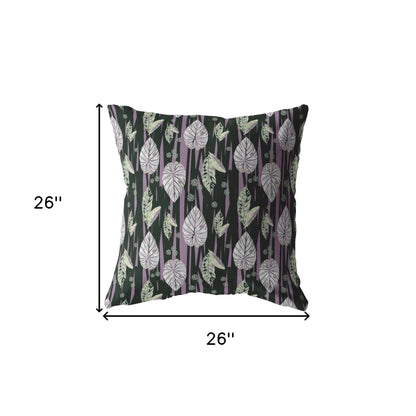 18” Black Purple Fall Leaves Indoor Outdoor Zippered Throw Pillow