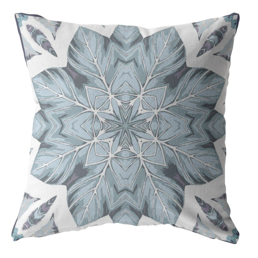 16" Blue Floral Forest Indoor Outdoor Zippered Throw Pillow