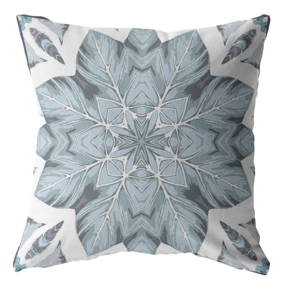 18" Blue Floral Forest Indoor Outdoor Zippered Throw Pillow