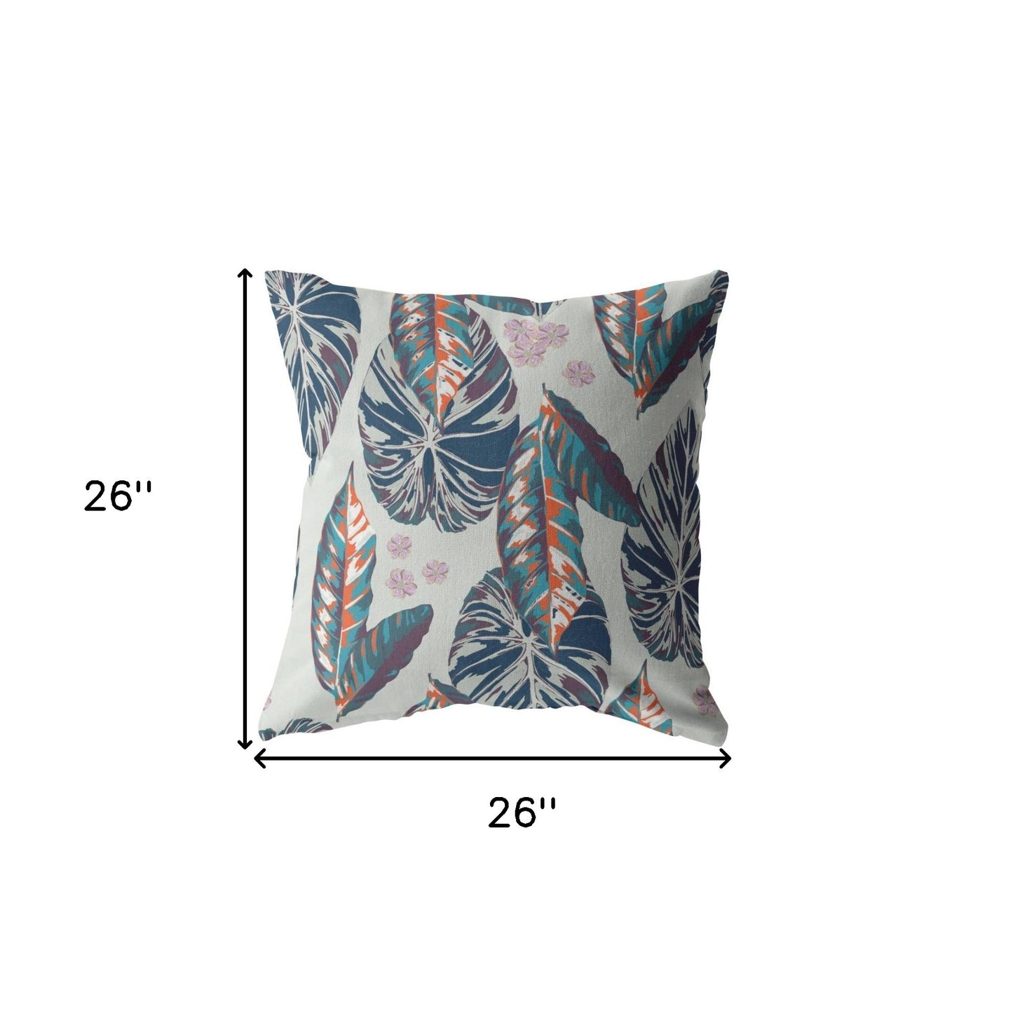 18” Blue Gray Tropical Leaf Indoor Outdoor Zippered Throw Pillow