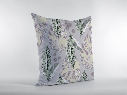 16” Blue Purple Tropical Leaf Indoor Outdoor Zippered Throw Pillow