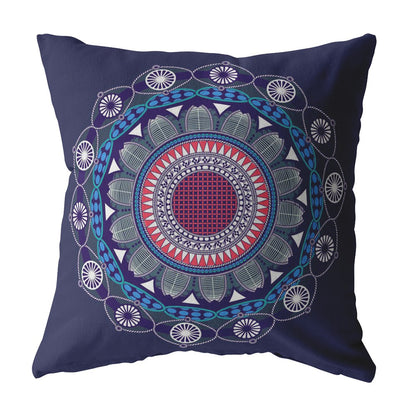 16" X 16" Navy Blue Blown Seam Geometric Indoor Outdoor Throw Pillow