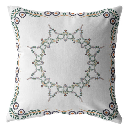 16" X 16" White Blown Seam Geometric Indoor Outdoor Throw Pillow