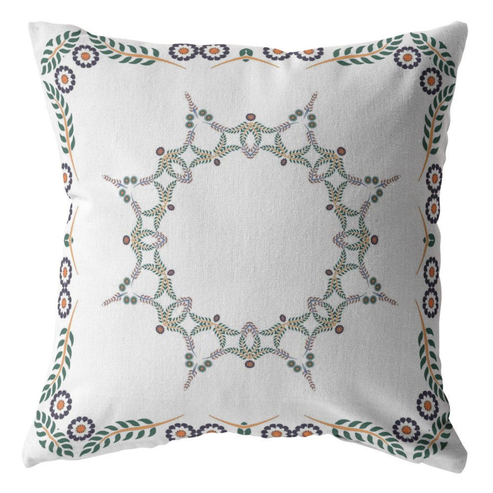 18" X 18" White Blown Seam Geometric Indoor Outdoor Throw Pillow