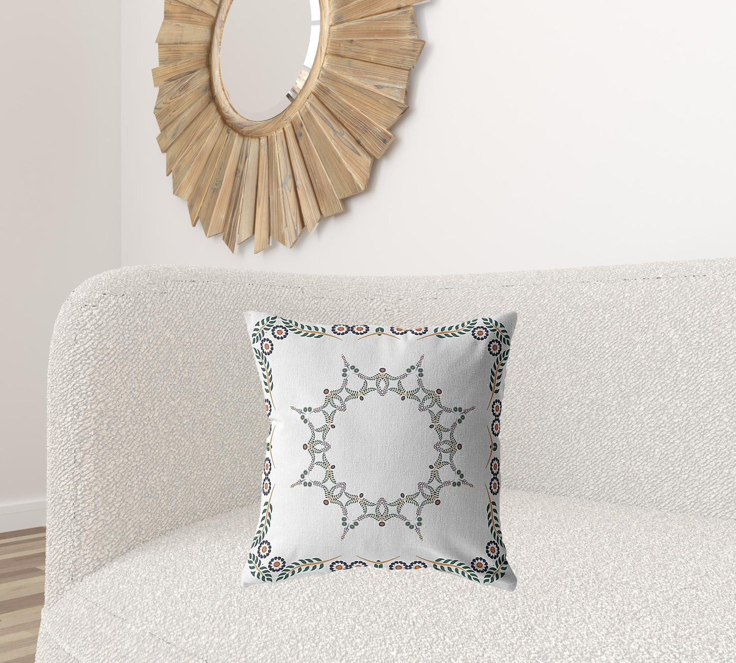 18" X 18" White Blown Seam Geometric Indoor Outdoor Throw Pillow