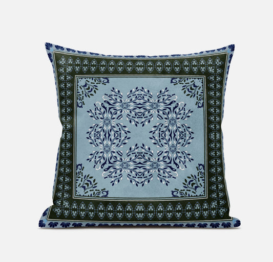 16" X 16" Light Blue Zippered Geometric Indoor Outdoor Throw Pillow