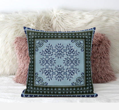 16" X 16" Light Blue Zippered Geometric Indoor Outdoor Throw Pillow