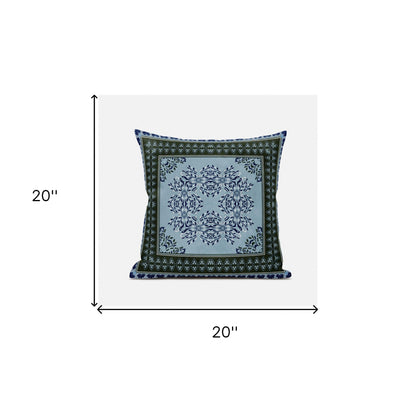 18" X 18" Light Blue Zippered Geometric Indoor Outdoor Throw Pillow