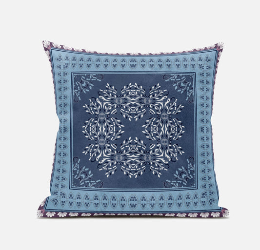 16" X 16" Magenta And Indigo Zippered Geometric Indoor Outdoor Throw Pillow