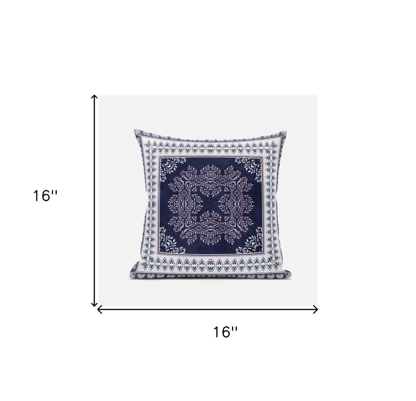 16" X 16" Blue And White Zippered Geometric Indoor Outdoor Throw Pillow